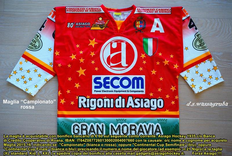 INDOSSA IL GIALLOROSSO! ACQUISTABILI LE MAGLIE DELL' ASIAGO HOCKEY 2015/2016